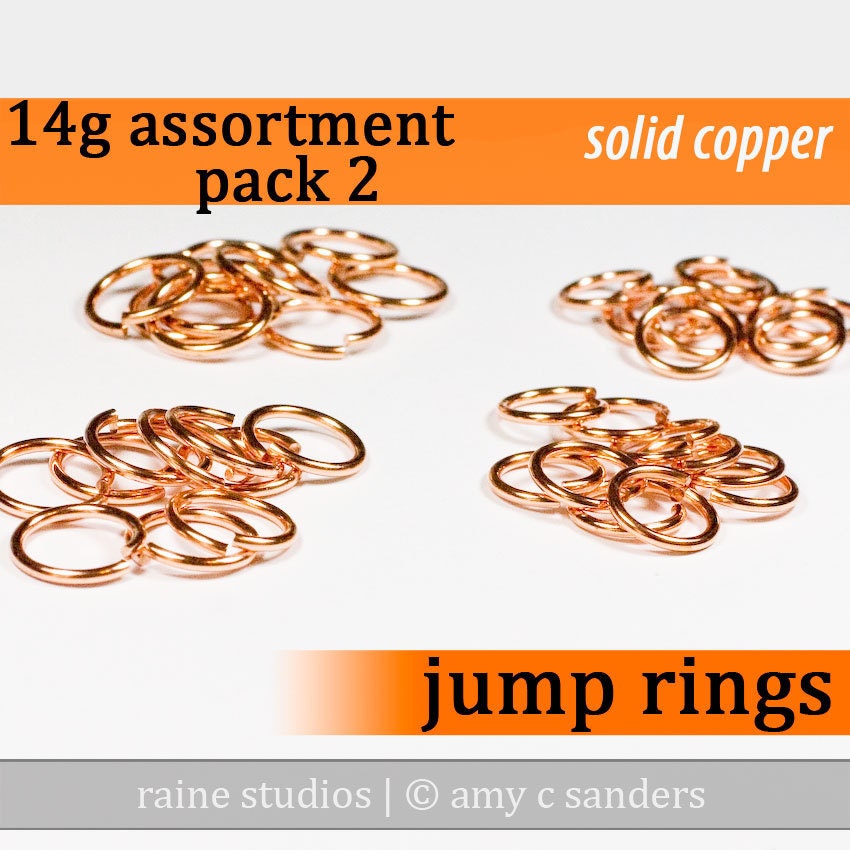 30 pcs 14g copper sampler pack 2 jump rings 14 gauge designer assortment assorted jumprings 14gsamp2 solid copper jewelry rings findings
