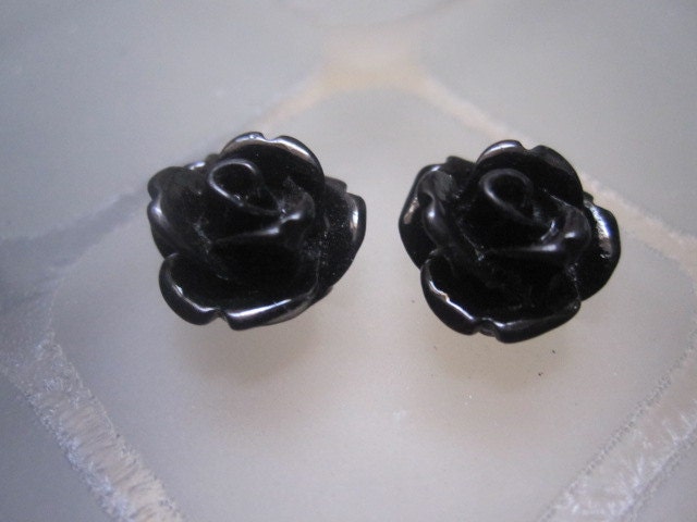 Black Rose Flower Cabochons 6 pcs 10 x 6 mm