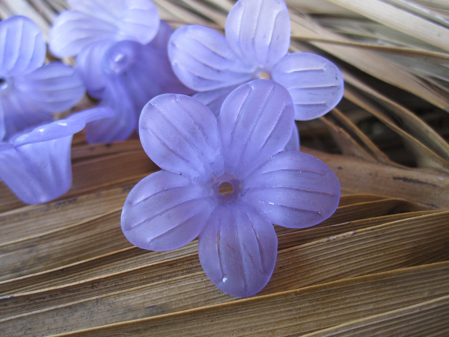 Frosted Acrylic Lucite Purple Flower Beads x 10pcs