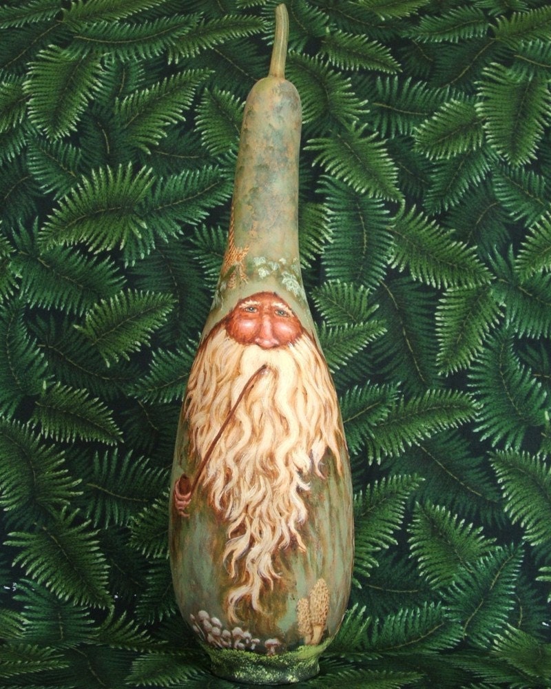 Eucalyptus Earth Gnome Hand Painted Gourd 14 Inches By Suzyssantas