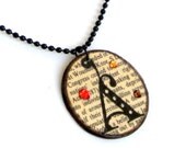 Initial Pendant Book Lover Necklace Monogrammed Jewelry Swarovski Crystals Personalized Dictionary Print Teacher Librarian