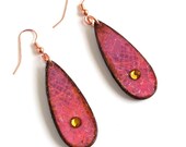 Summer Earrings Purple Earrings Decoupaged Teardrop Dangle Swarovski Crystal Purple Summer Jewelry