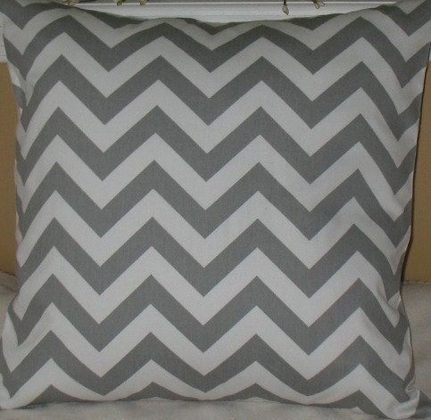 FREE SHIPPING Two 16 x 16  Pillow Covers ZigZag Grey Fabric both sides