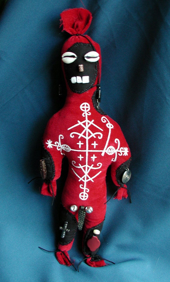 Voodoo Doll Legba Handsewn Handpainted With Handpainted Veve & Herbs For Positive Energy Peace Calm