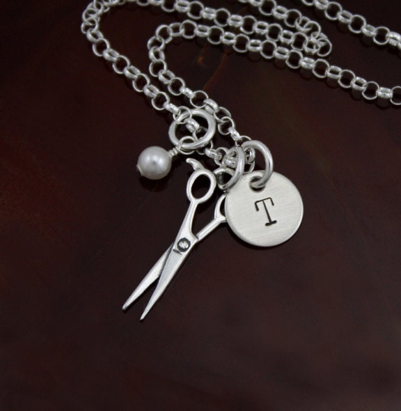Scissors Necklace - Cosmetology / Stylist / Hairdresser Hand Stamped Sterling Silver Personalized Necklace