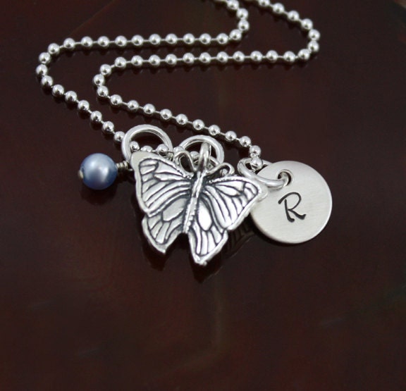 My Butterfly Necklace -  Hand Stamped Sterling Silver  Personalized Initial Necklace