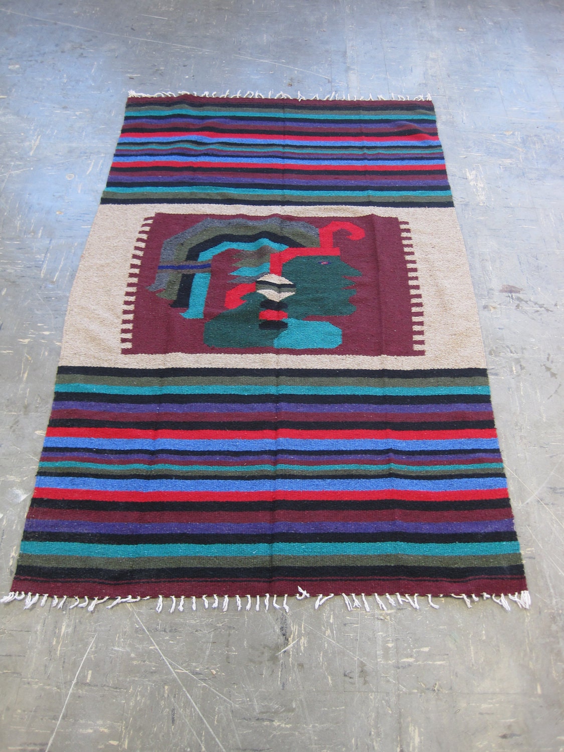 Vintage Handmade Native American Aztec Navajo Blanket by Quarries