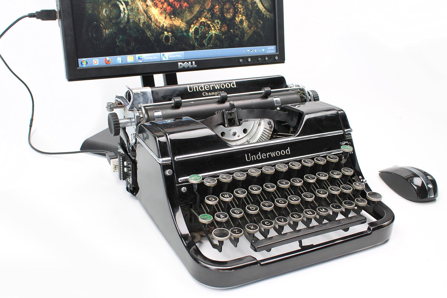 USB Typewriter -- Computer Keyboard and iPad Dock -- Glossy Black Underwood Champion