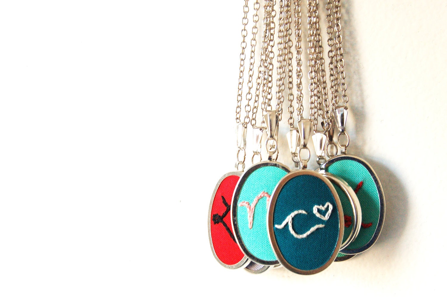 Mother's Day Embroidered Personalized Initial and Heart Necklace. Custom Made. by merriweathercouncil on Etsy
