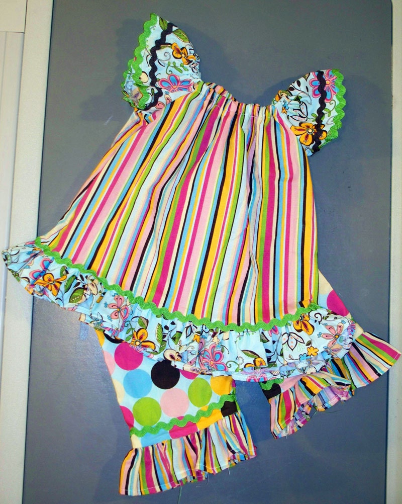 Cap Sleeve , bottom ruffle peasant set with matching ruffle bottom capris in 2T or 3T