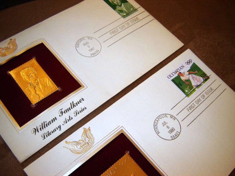 Vintage 22kt Gold Replica Stamps USPS First Day of by heyvickybell