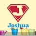 Superhero Shield Monogram Vinyl Wall Decal, Custom Name Wall Art: Comic Book, Super Hero, Baby Nursery, Boys, Teens, Toddler, Joshua