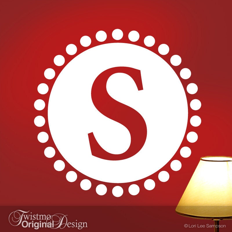 Custom Monogram Decal: Circle of Dots Decor with Large Initial Vinyl Wall Decal