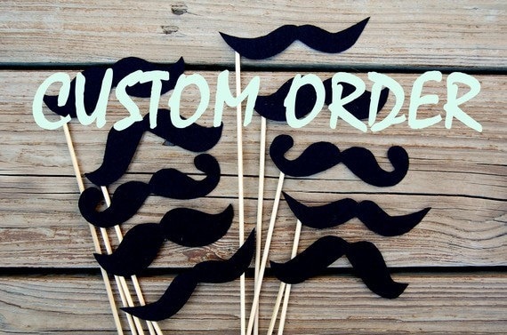CUSTOM ORDER for hh504 Black Mustaches on a stick- Set of 5 mustaches