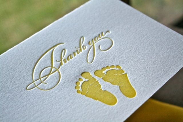 Yellow Baby Thank You Letterpress Card Set of 5
