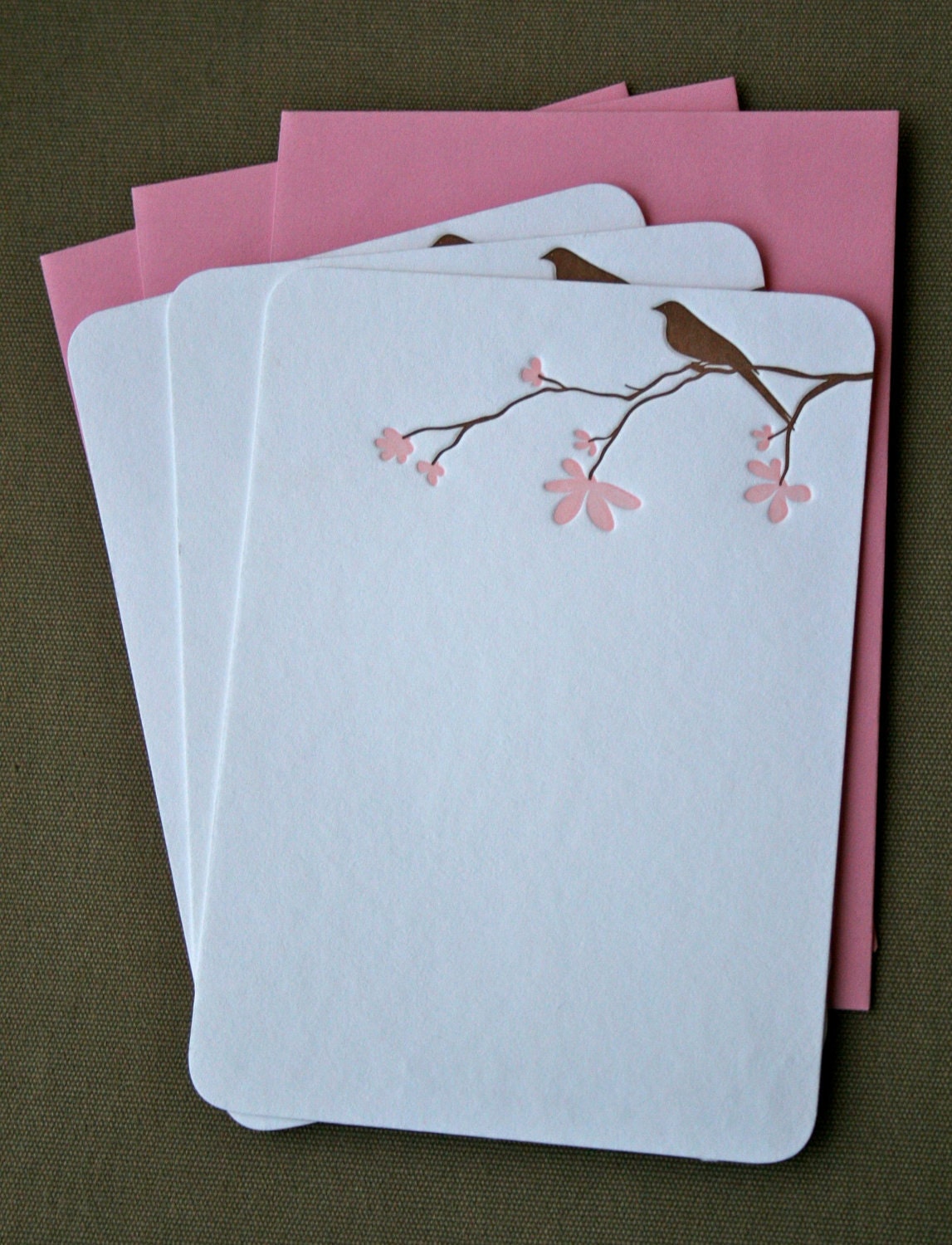 Bird Blossom Letterpress Notecards Set of 3
