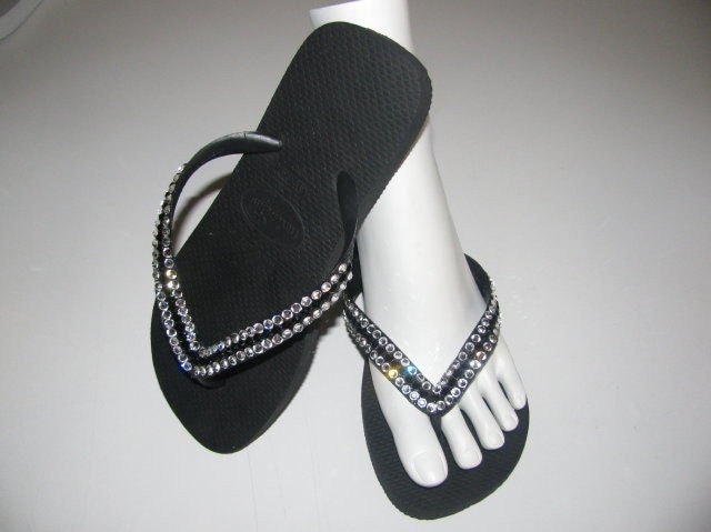 HAVAIANAS Swarovski Embellished Flip Flops - STRIPE - Black - Size 4/5, 6, 7/8, 9, 10, 11