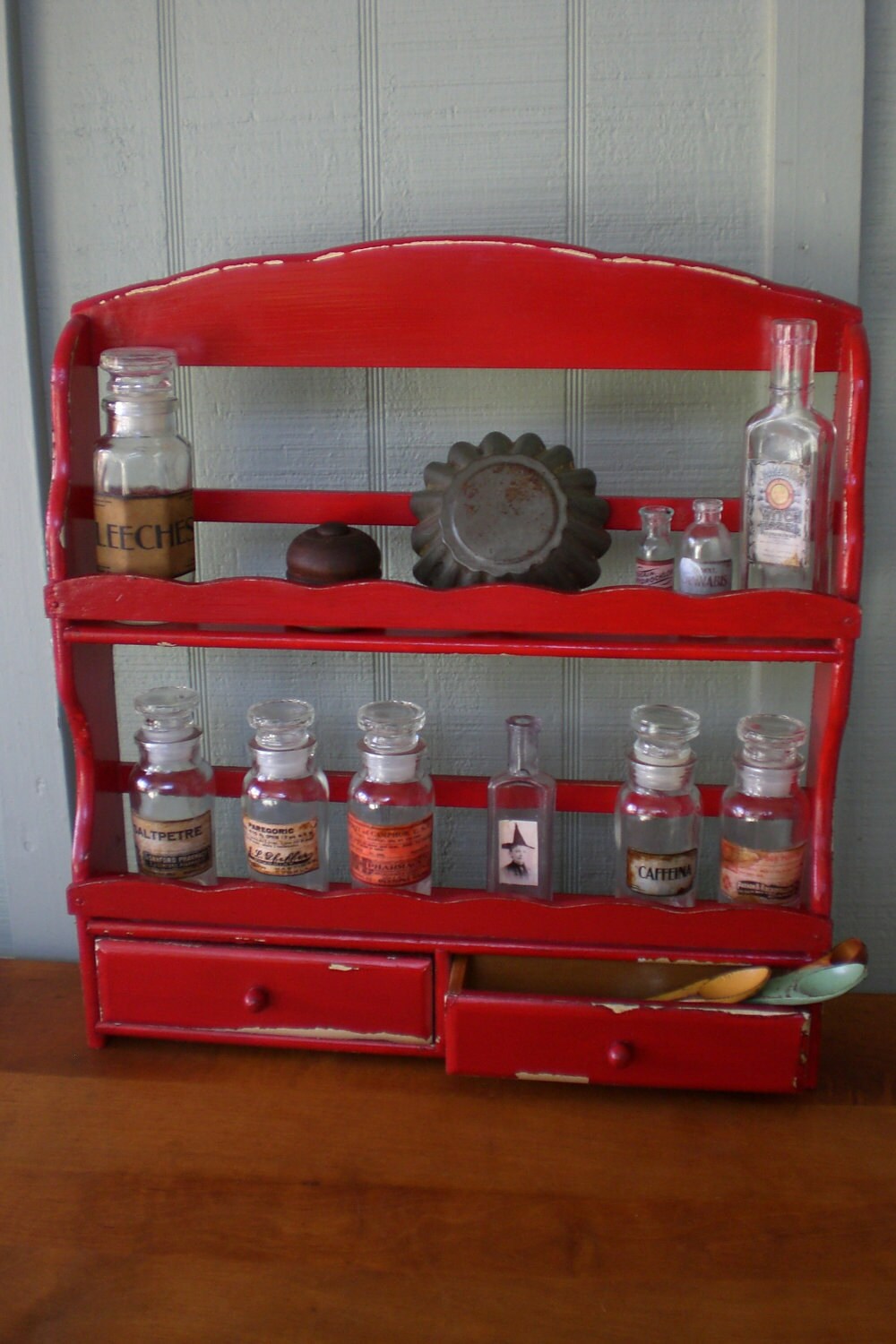 Vintage Spice Rack Apothecary Curio Shelf by redshedvintage