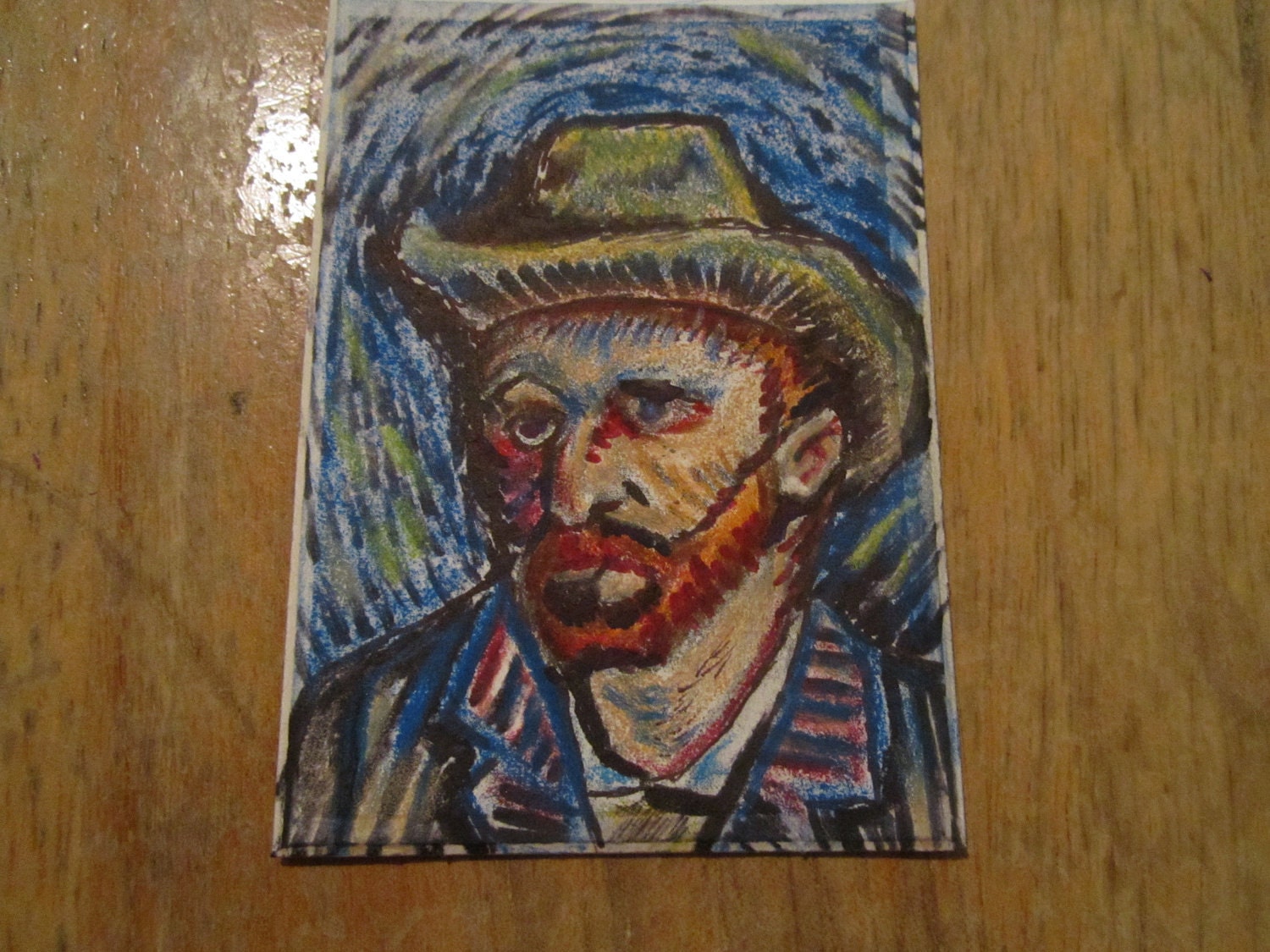 Mini Masterpiece,- ACEO art trading card - Original artwork, van gogh self portrait (not a print)