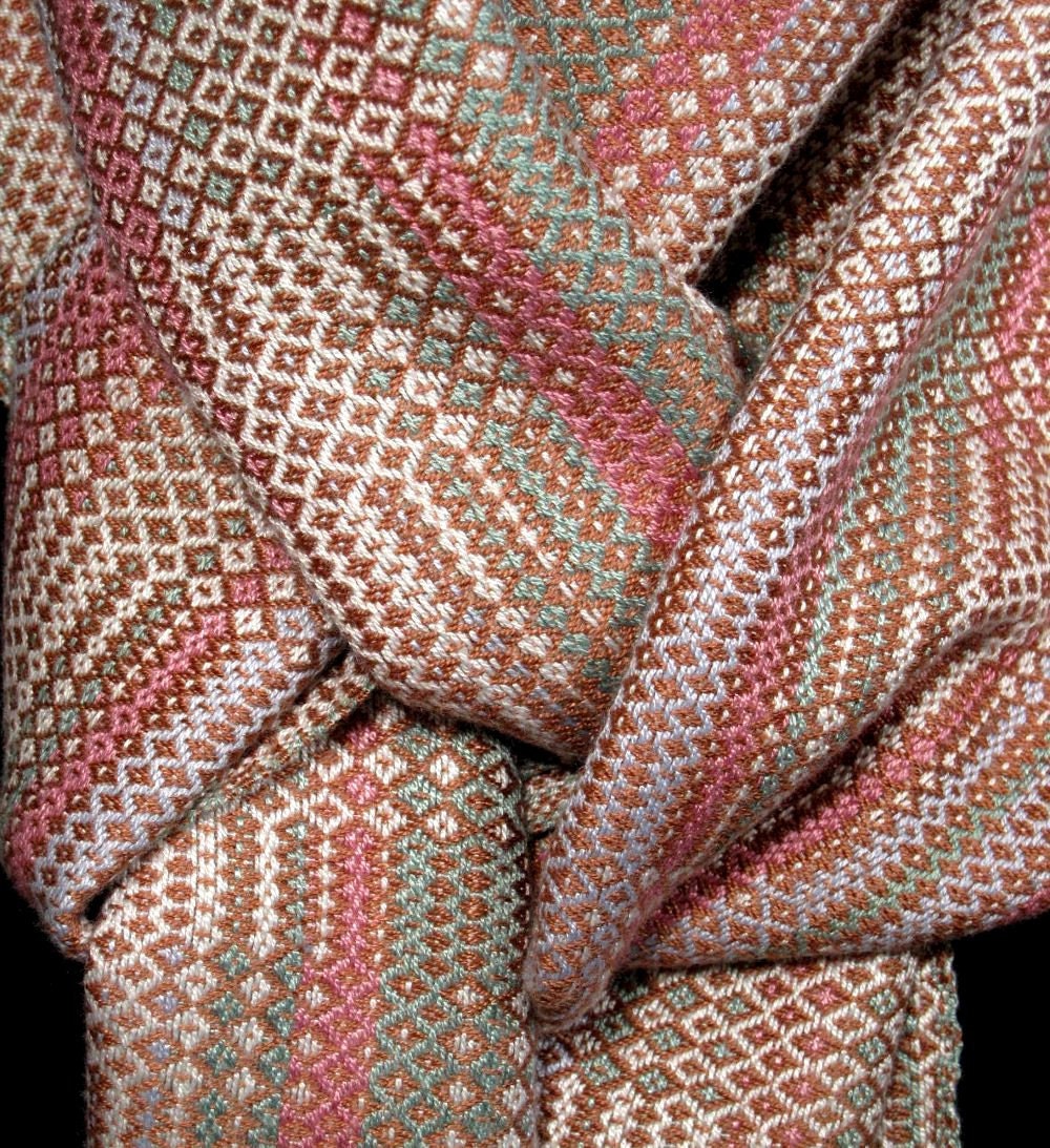 Hand Woven Scarf, Pink Brown Handwoven Scarf