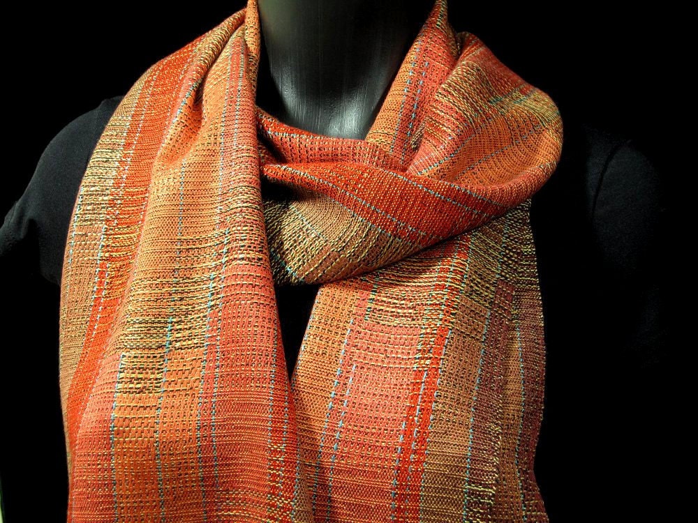 Handwoven Scarf, Copper Gold Bronze Hand Woven Bamboo Fashion Scarf, Men & Women