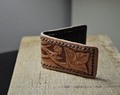 Western Flowers Handmade Tooled Leather Money Clip Business Card Holder