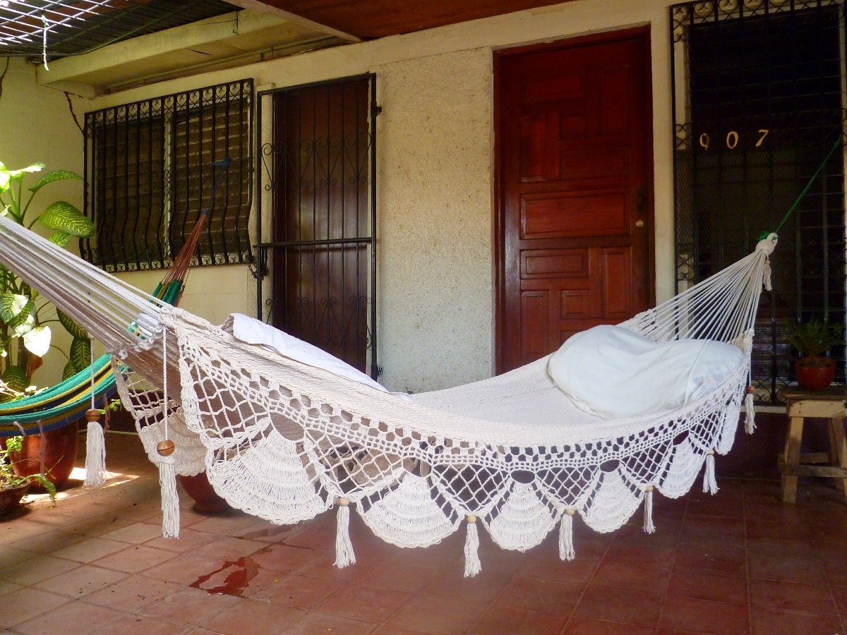 Beige Single Hammock hand-woven Natural Cotton Special Fringe