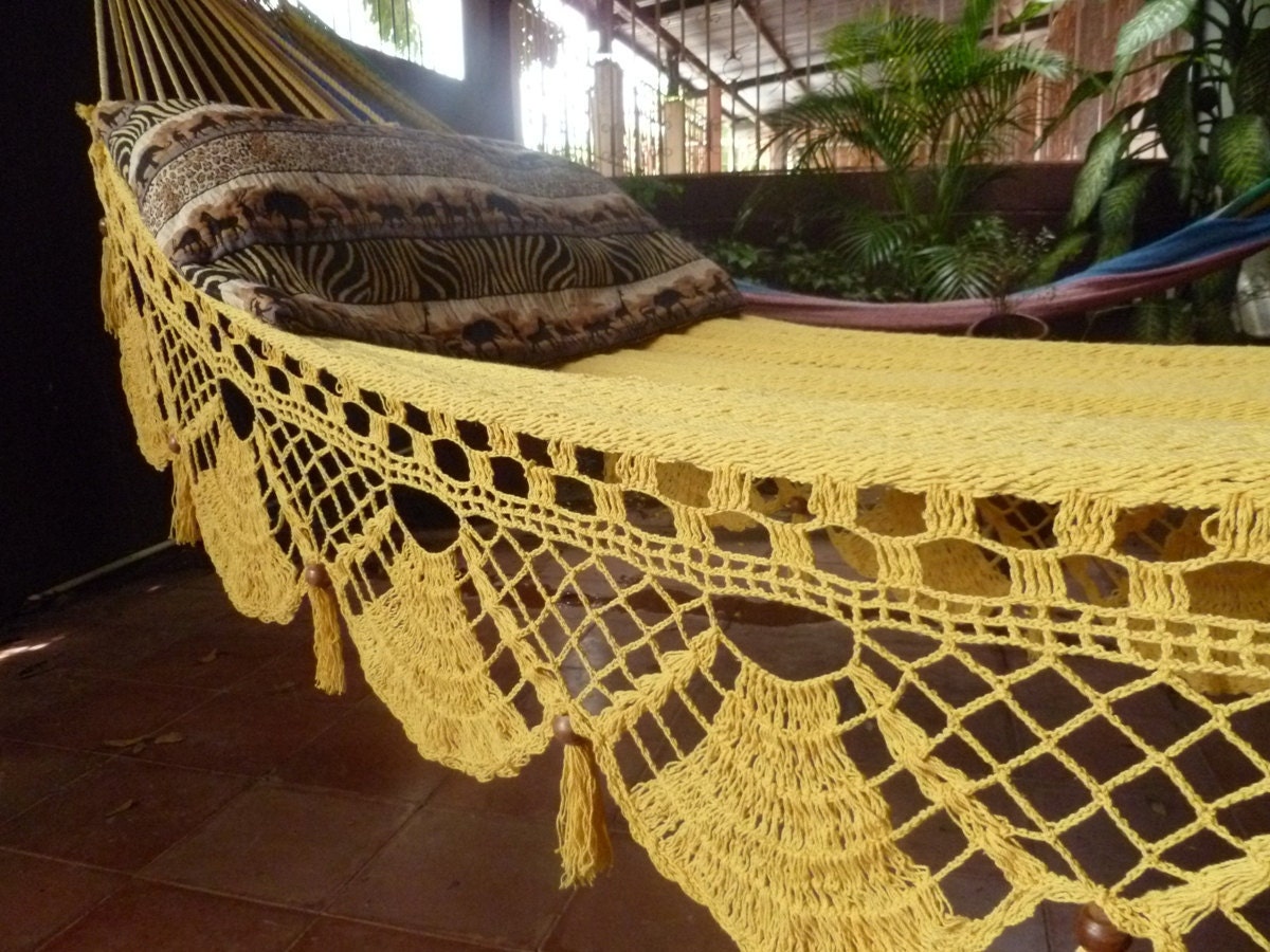 Magic Yellow Magic Hammock, Hand Woven Natural Cotton with Special Fringe