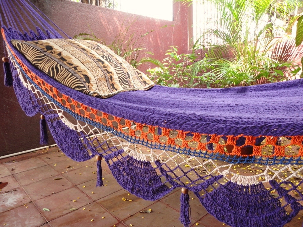 Violet Hammock, Hand Woven Natural Cotton with Special Fringe