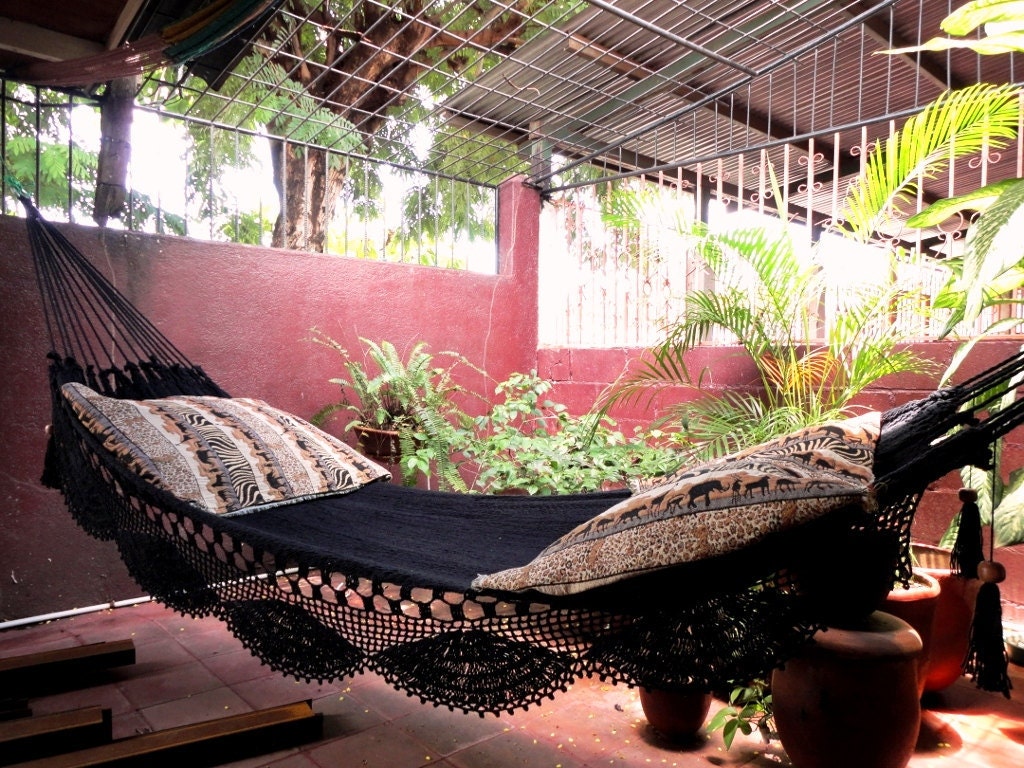 Black Magic Two, Single Hammock hand-woven Natural Cotton Simple Fringe