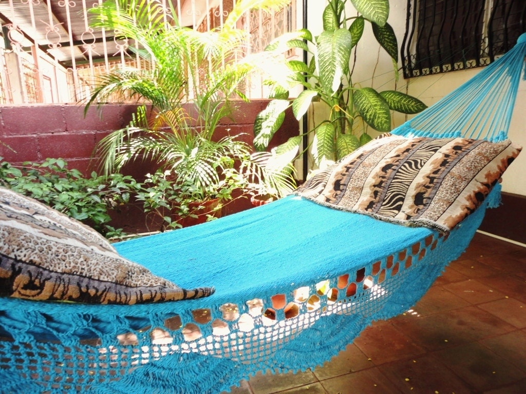 Blue Turquoise Beautiful, Single Hammock Handmade Cotton Simple Fringe for Gift or Decoration