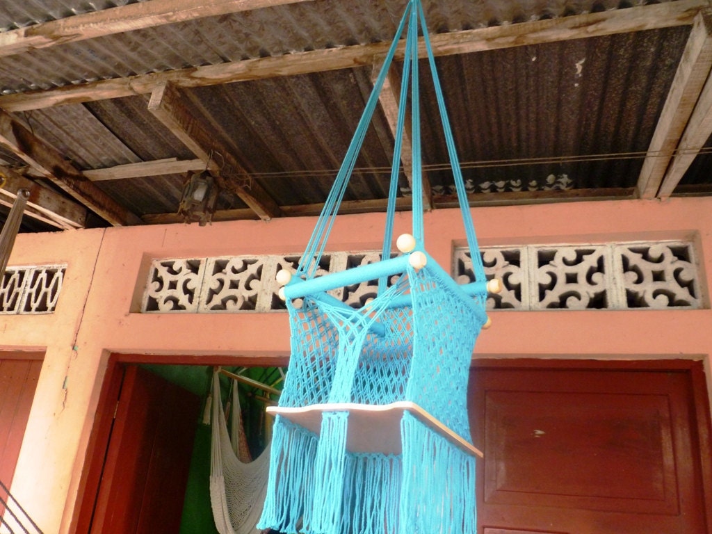Blue Turquoise Happy Baby, Chair Hammock for Children Handmade Furniture