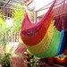 Rainbow Colors Sitting Hammock, Hanging Chair Natural Cotton and Wood plus Simple Fringe