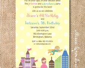 Superhero & Princess Printable Invitation - Blonde, Brunette, and Hispanic Options Available