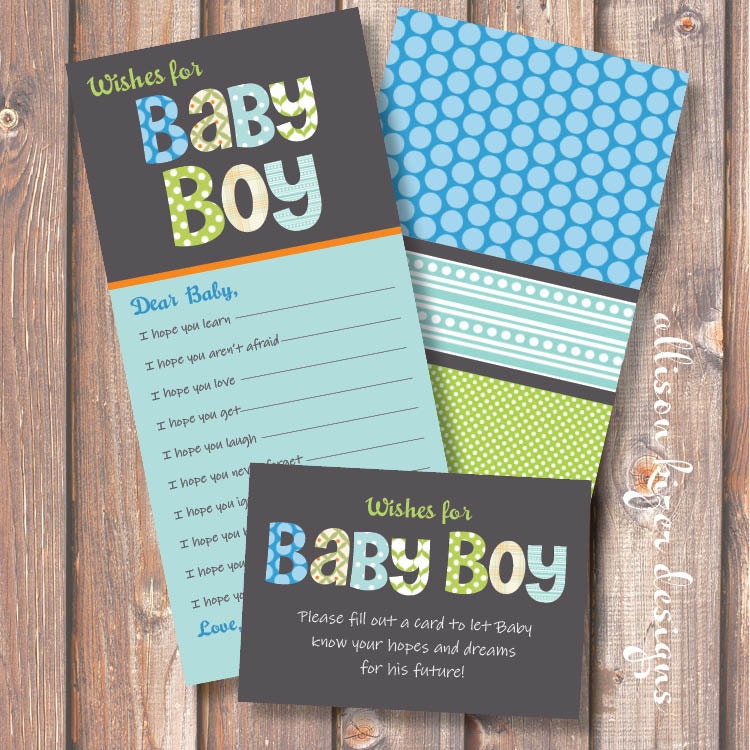 Printable Baby Shower Game - Funky Baby Boy Letters Wishes for Baby