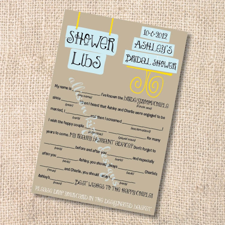 Printable Bridal Shower Game - Customized Mad Libs Modern Cake