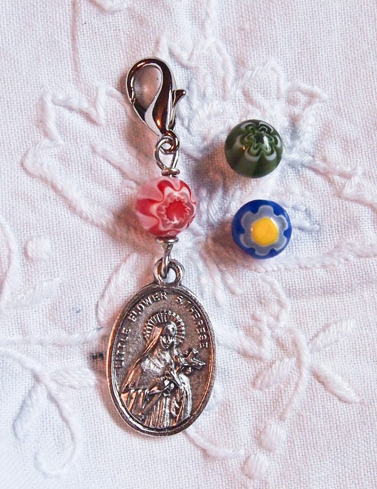 Saint charm or rosary marker with milliflora bead