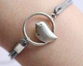 bird charm grey leather bracelet s21