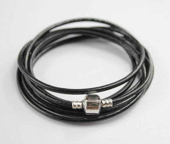 mens or women 3mm wrap cuff black leather bracelet s39-2