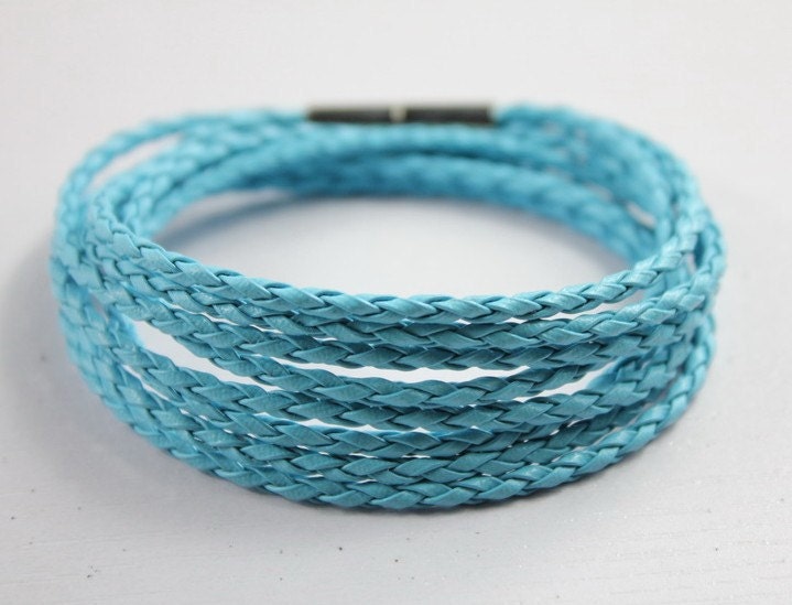 womens wrap magnetic tuiquoise blue braided leather bracelet t52-8
