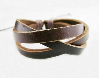 3 bands brown leather bracelet 123