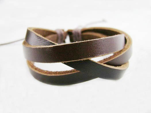 3 bands brown leather bracelet 123