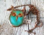 Woodland necklace- Green blue owl