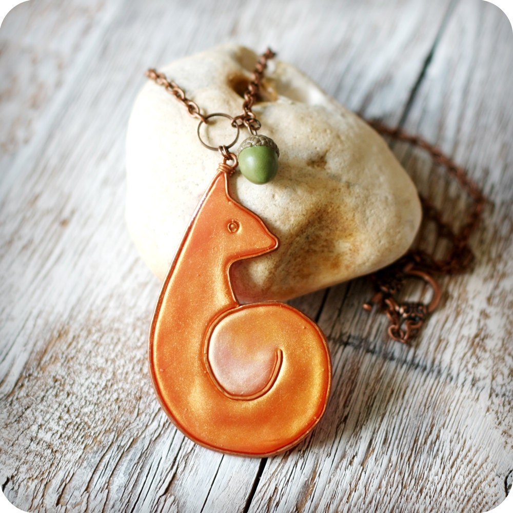 Woodland necklace- Red squirrel with acorn