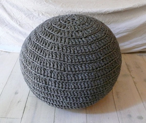 Pouf Crochet big - from recycled t-shirt yarn GRAY