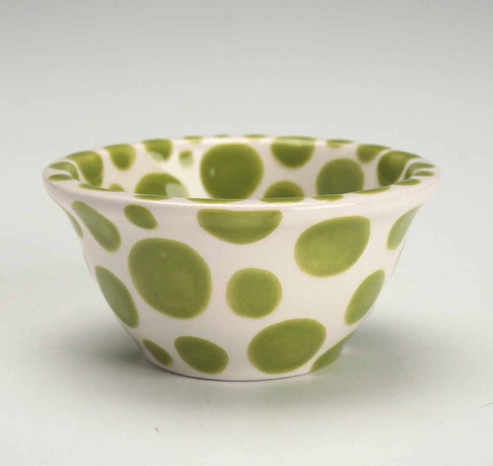 Polka Dot Bowl Small Lime Green Hand Painted Dinnerware