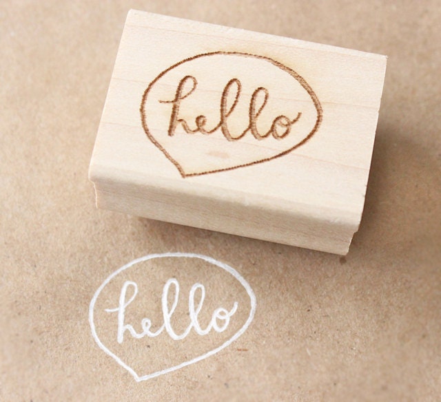 reserved for cathy - hello speech bubble wooden rubber stamp