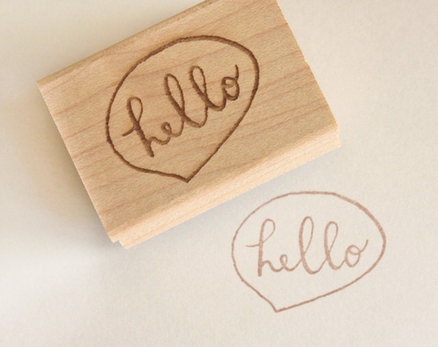 reserved for cathy - hello speech bubble wooden rubber stamp