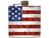 American Flag Whiskey Flask Painting Patriotic USA Red White Blue Groomsmen Gift Stainless Steel 6 oz Liquor Hip Flask LC-1005
