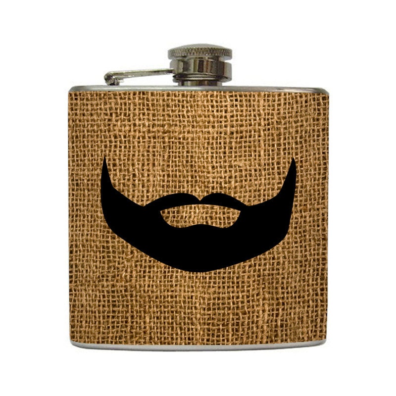 Guys Black Beard Whiskey Flask On Burlap Pattern Paper Facial Hair Groomsmen Gifts Stainless Steel 6 oz Liquor Hip Flask LC-1197